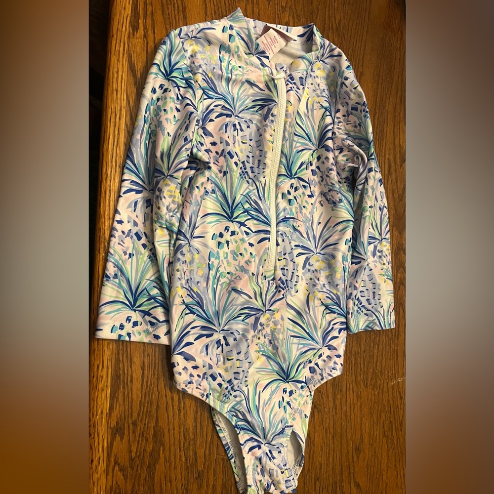 Tommy Bahama Kids Tropical Leaf One Piece - Blue and Yellow